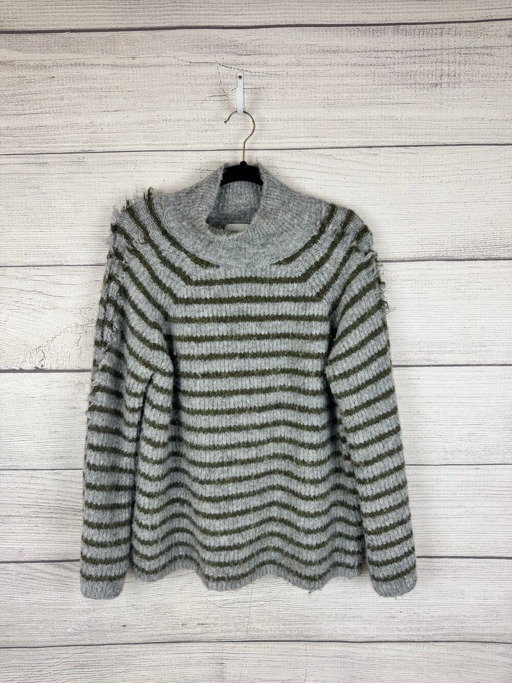 Stitches & Stripes Gray & Green Striped Wool Blend Chunky Sweater Size Small